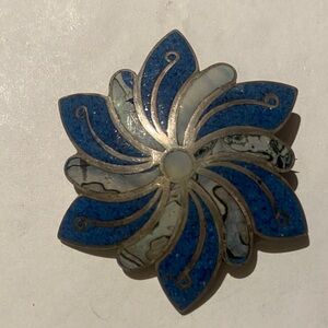 Vintage Sterling Pendant Brooch Inlaid turquoise and abalone